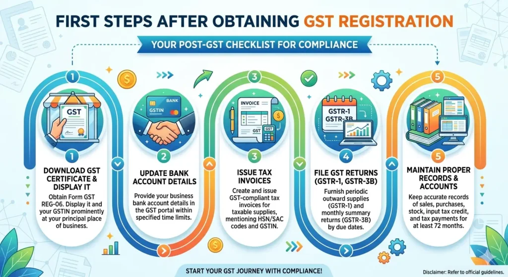 What to do after GST Registration , First Steps after obtaining GST Registration