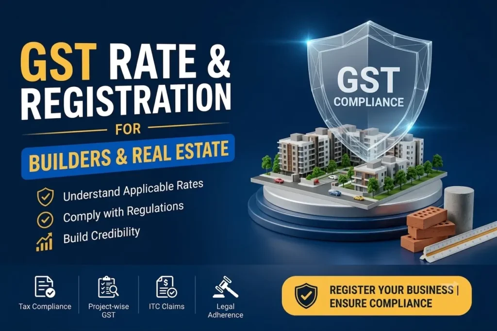 GST rate and registration for builders covering GST compliance, registration requirements, and applicable tax rates.