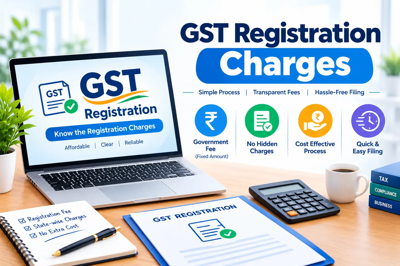 GST Registration Charges in India: Fees & Cost - SetupFiling.in GST registration charges infographic