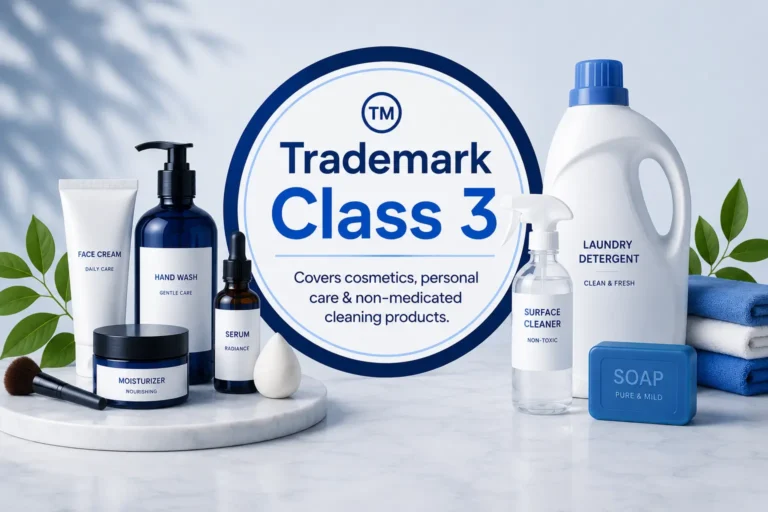 Register Your Trademark in Class 3 for Cosmetics, Soaps & Perfumes in India - SetupFiling.in Trademark Class 3 in India covering cosmetics, soaps, perfumes, skincare, detergents, personal care products and cleaning preparations for trademark registration.