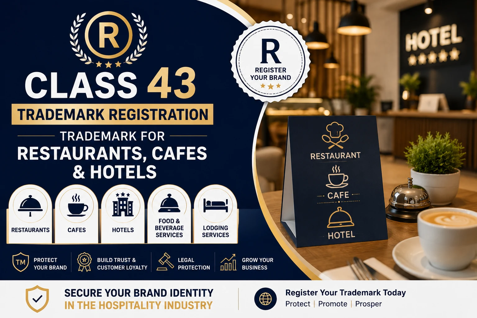 Trademark Class 43 for Restaurant & Cloud Kitchen - SetupFiling.in Trademark Class 43 registration for restaurants, cafes, hotels and cloud kitchens