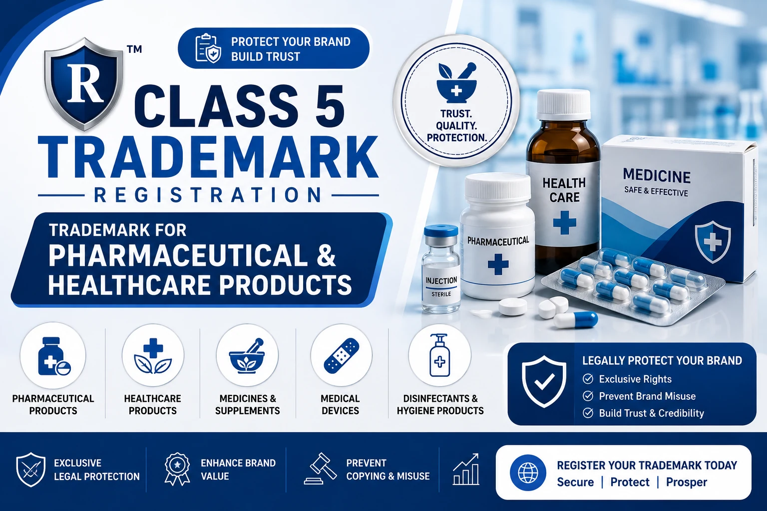 Class 5 trademark registration for pharmaceutical and healthcare products