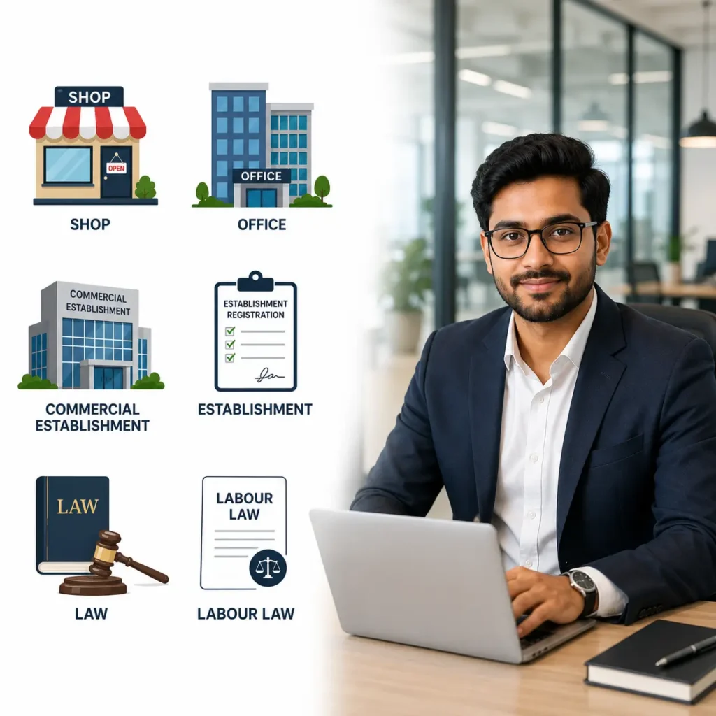 Professional consulting services for online Shop and Establishment registration at setupfiling.in.