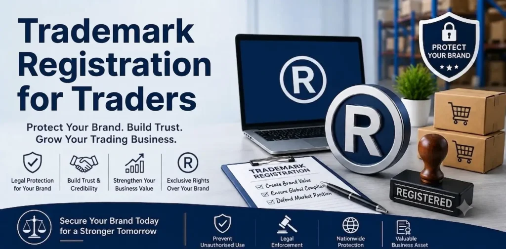 Trademark registration for traders to protect brand name, logo, products, and business identity.