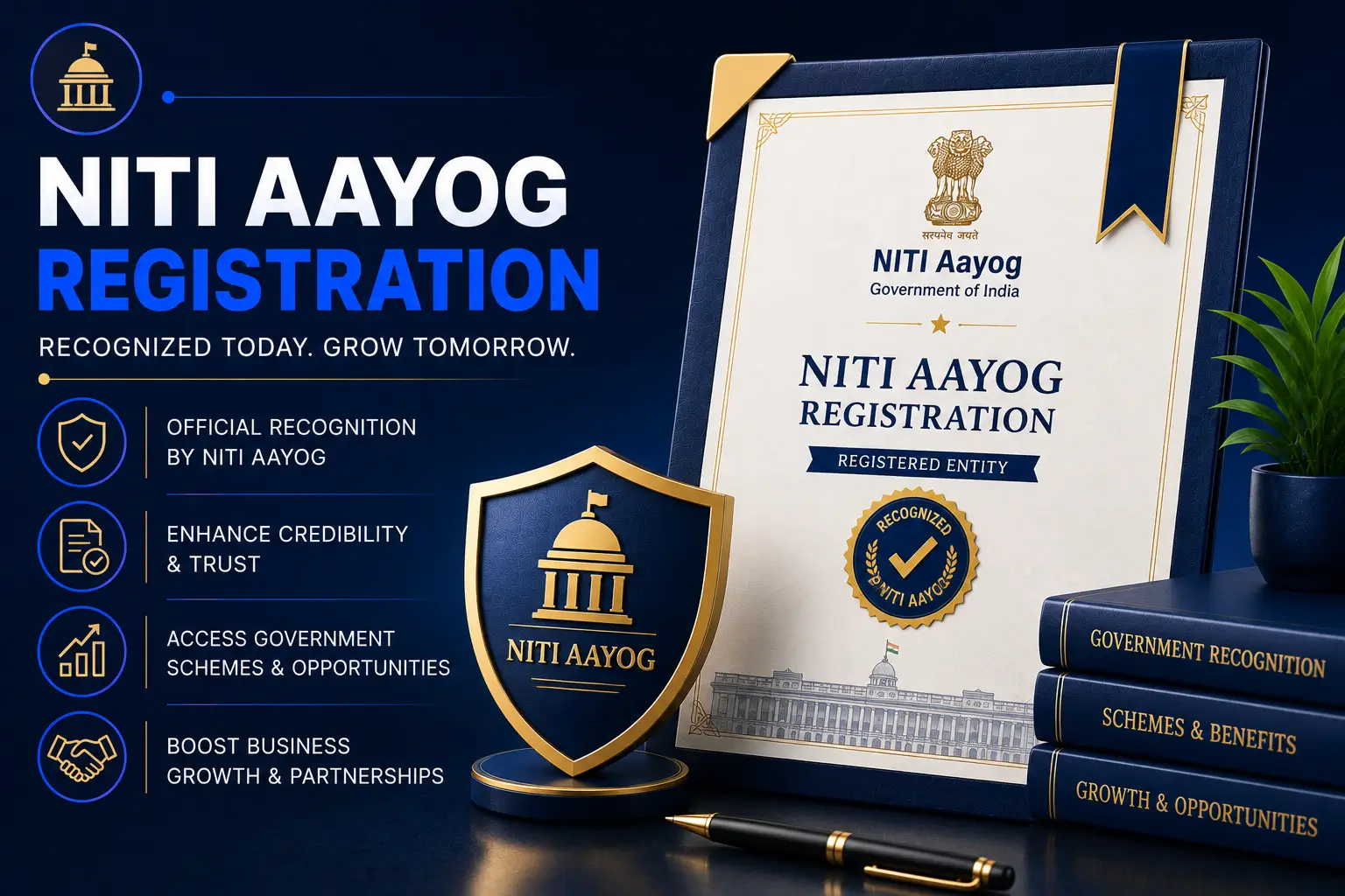 An NGO founder at a laptop screen completing the online NGO Darpan registration form managed by NITI Aayog.