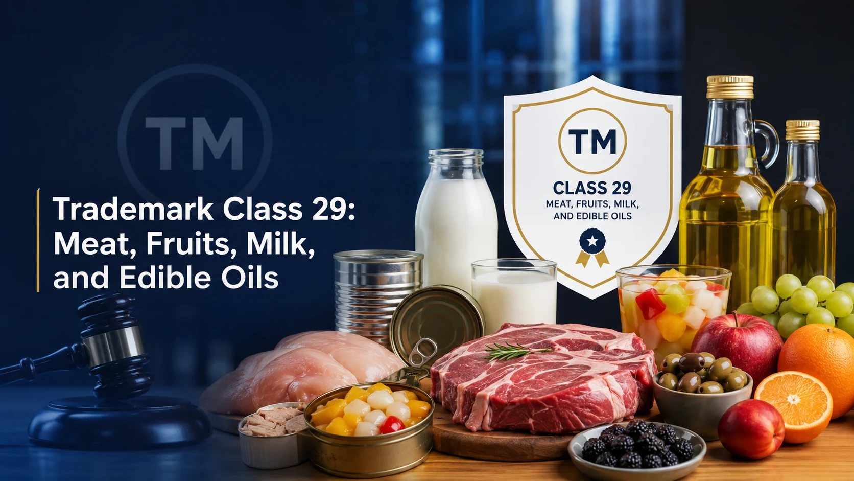 Trademark Class 29: Meat, Fruits, Milk, and Edible Oils - SetupFiling.in Trademark Class 29 registration in India covering meat, fruits, milk and edible oils