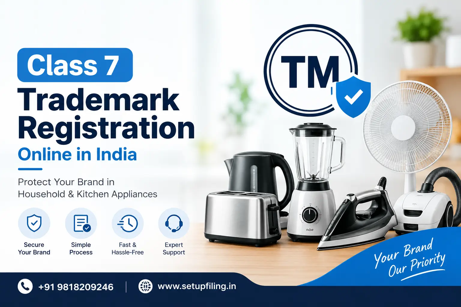 Class 7 trademark registration online India - machinery, motors and agricultural equipment brand protection